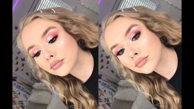 'soft pink glitter cut crease | prom makeup tutorial'
