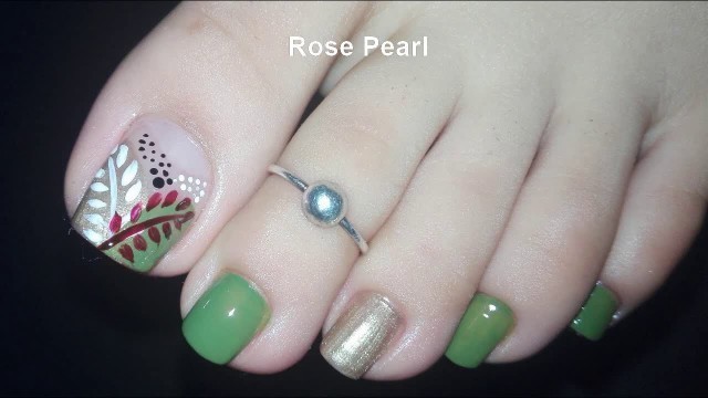 'Easy Fall Leaves Toe Nail Art Tutorial- DIY Pedicure Nail Art | Rose Pearl'