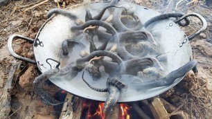 'My Daughter Cooks Snake For My Family - How To Fry Snake in My Village'