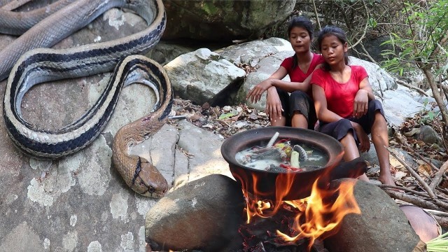 'Life skill Catching Snake in Forest for food - Cooking Snake Soup Tasty and eater'