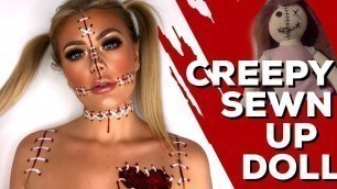'CREEPY SEWN UP VOODOO DOLL MAKEUP TUTORIAL, QUICK EASY HALLOWEEN MAKEUP | AMY COOMBES'