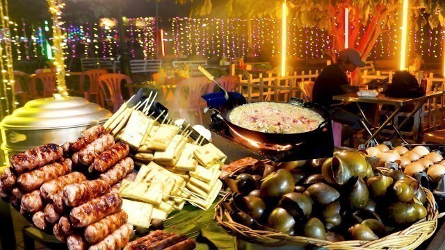 'Battambang Street Food @ Night, Eating Dinner Along Stueng Sangkae River, Beautiful Night View'