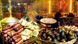 'Battambang Street Food @ Night, Eating Dinner Along Stueng Sangkae River, Beautiful Night View'