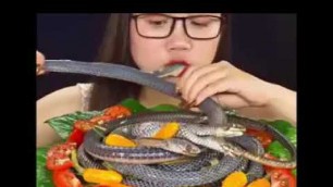 'Chinese Mukbang ASMR Spicy snake/ exotic food/ Chewy eating sound'