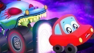 'Little Red Car Vs Haunted House Monster Truck | Car Cartoons For Kids'