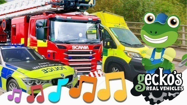 'Emergency Vehicles Song|NEW Kids Music|Gecko\'s Real Vehicles|Police, Ambulance, Fire Truck For Kids'