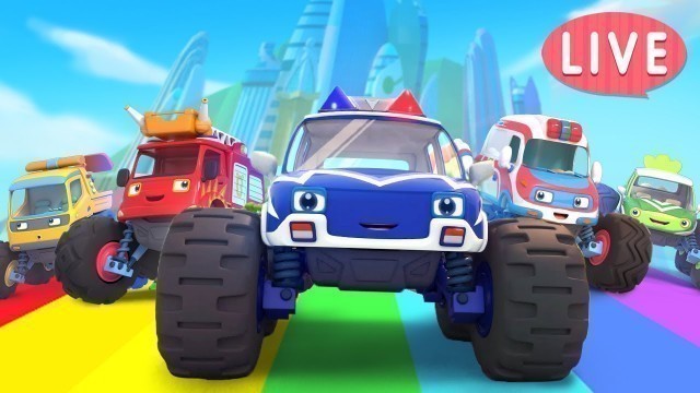 'Five Little Monster Trucks | Police Car, Fire Truck, Ambulance | Kids Songs | BabyBus'