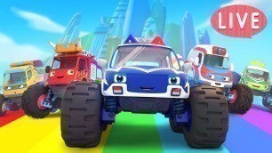 'Five Little Monster Trucks | Police Car, Fire Truck, Ambulance | Kids Songs | BabyBus'