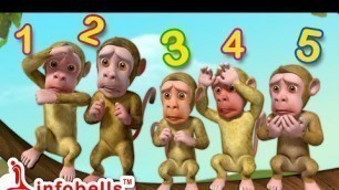 'Aidu Cinna Kotulu - Five Cheeky Monkeys | Telugu Rhymes for Children | Infobells'
