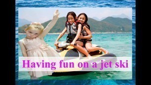 'kids water park driving electric jet ski brother and sister fun time kids water park swimming'