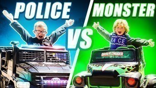 'Monster Trucks vs Police Cars | Power Wheels Race | Videos for Kids'
