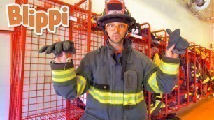 'Blippi Learns At The Fire Station Tour | Learn about Firefighters for Kids | Blippi Videos'