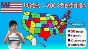 'Learn 50 US States With Capitals | USA 50 States | Nicknames | 2 Letter Codes | Abbreviations'