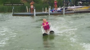 'Six month old baby loves to water ski'