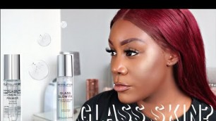 'TESTING REVOLUTION GLASS SKIN MAKEUP | GLASS PRIMER & GLASS GLOW SETTING SPRAY | DARK SKIN'