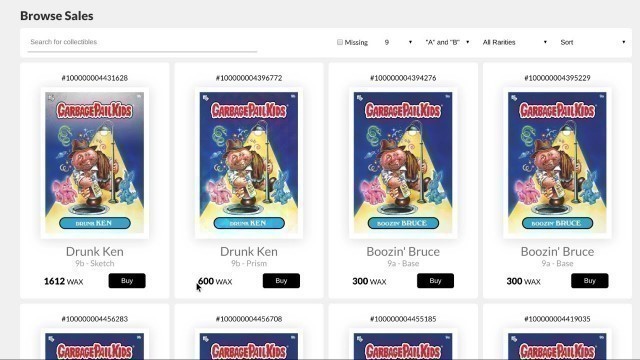 'Trading GARBAGE PAIL KIDS cards on WAX'