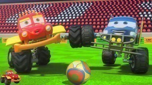 'Monster Truck Dan In Goal Animated Trucks Football Match for Kids'