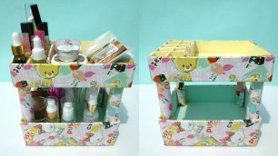 'How to make Makeup Storage From Cardboard || DIY Makeup Organizer From Cardboard Box'