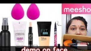 'Primer, Foundation, Contour, fixer, eyeliner, beautyblender combo from meesho  | Demo on face'