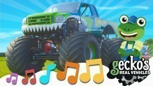 'Monster Truck Song‼｜NEW Kids Songs｜Wheels Go Round and Round｜Gecko\'s Real Vehicles｜Ultimate Vehicles'