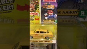 'Garbage Pail Kids 1970 Checker Marathon A11  Greenlight Car with Unaware Aaron card'