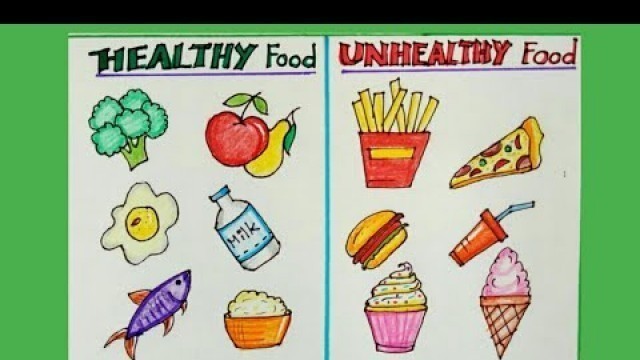 'Drawing of Healthy food vs Unhealthy food/science drawing/draw step-by-step @Kanashvi Art'