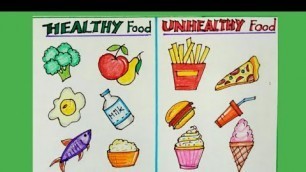 'Drawing of Healthy food vs Unhealthy food/science drawing/draw step-by-step @Kanashvi Art'