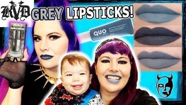 'Grey Lipstick Kiss test: KVD Beauty Mini Smoke & Mirrors Grayscale Lip Duo | Quo Beauty Grey Skies'