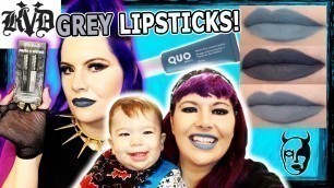 'Grey Lipstick Kiss test: KVD Beauty Mini Smoke & Mirrors Grayscale Lip Duo | Quo Beauty Grey Skies'