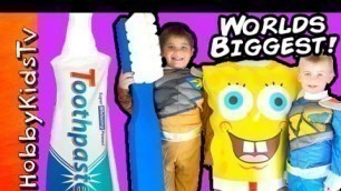 'Giant Toothpaste Surprise with Power Rangers and SpongeBob by HobbyKidsTV'