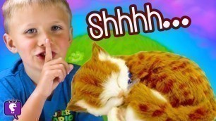 'DON\'T WAKE THE CAT! Surprise Toys + Laser Kitty with HobbyKidsTV'
