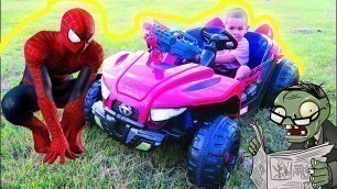 'SPIDERMAN ride on | NERF GUN ZOMBIE PRETEND PLAY KILLING| KIDS TOYS VIDEO'