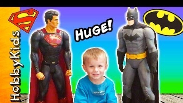 'Giant BATMAN + SUPERMAN Action Figures! Surprise Toys HobbyKidsTV'