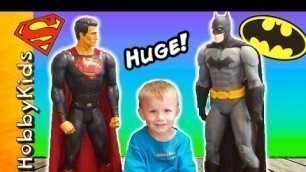 'Giant BATMAN + SUPERMAN Action Figures! Surprise Toys HobbyKidsTV'
