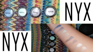 'NYX Prismatic Eyeshadow Swatch | Jane Lai | Blue Jeans | Mermaid | Smoke and Mirrors | Tin'