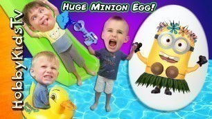 'Biggest MINION EGG! Surprise Toys + Despicable Me 3 Luau ToysReview Family Fun HobbyKidsTV'