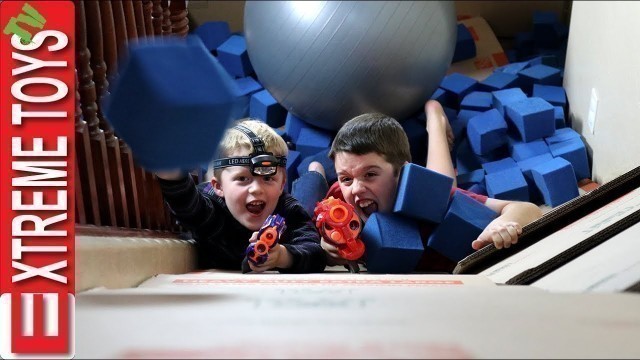 'Box Fort Nerf Battle! Ethan Vs. Cole Nerf Attack in a Crazy Huge Cardboard Box Base'