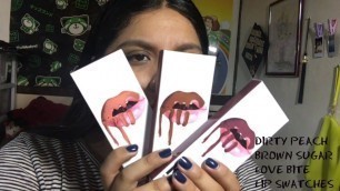 'NEW KYLIE COSMETICS LIP KITS | DIRTY PEACH, BROWN SUGAR, LOVE BITE LIP SWATCHES |'