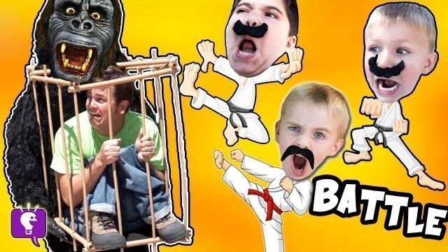 'Funny MONKEY Gets DAD! Big Banana Plops with HobbyKarate Kids on a Toy Adventure'