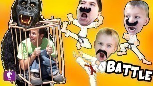 'Funny MONKEY Gets DAD! Big Banana Plops with HobbyKarate Kids on a Toy Adventure'