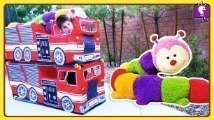 'GIANT CATERPILLAR Adventure! Stacked Trucks and Pretend Play by HobbyKids'