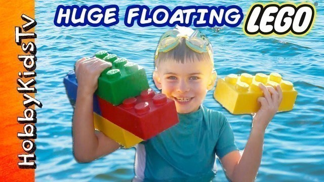 'GIANT FLOATING LEGO Bricks with Surprise Toys! We Review and Build Lego Bricks with HobbyKids'