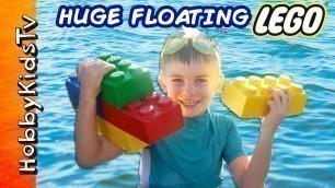 'GIANT FLOATING LEGO Bricks with Surprise Toys! We Review and Build Lego Bricks with HobbyKids'