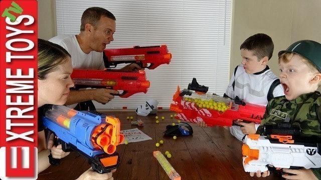 'Parents Vs Kids Nerf War! Ethan and Cole make the Sneak Attack Squad with Nerf Rivals!'