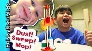 'HobbyKids Cleaning Chores! Dust Sweep Mop Toy Review Playset with HobbyBear + HobbyPig HobbyKidsVids'