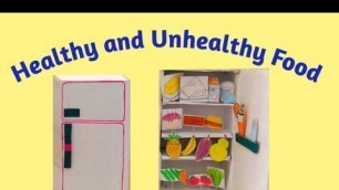 'Healthy and Unhealthy Food: cardboard fridge'
