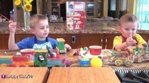 'HobbyKids PAINT Wood Train Set! Heroes Ride Toy Train HobbyKidsTV'