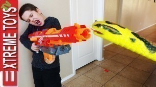 'Nerf Guns Vs. Wild Boa Constrictor! Crazy Giant Snake Toy Tries to Attack Boys and Jaws!'