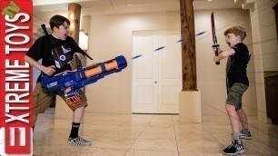 'Cartoon Madness! Sneak Attack Squad Sword Battle With Nerf Titan!'