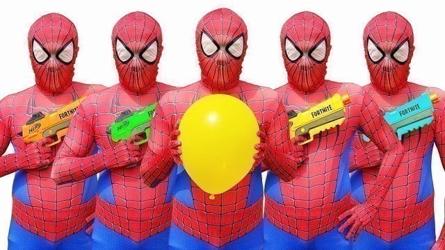 'Spider Man Popping Balloons with Nerf Guns | Nerf War | Spider-Man In Real Life'